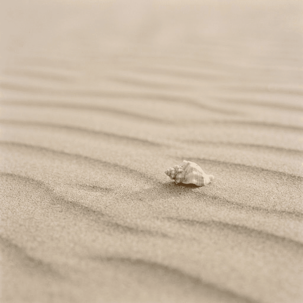 A single seashell resting on soft beige sand
